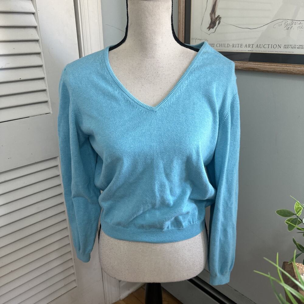 Barbour Sweater Womens UK 14 US 10 Kingfisher Blue Lightweight Cotton V-Neck
